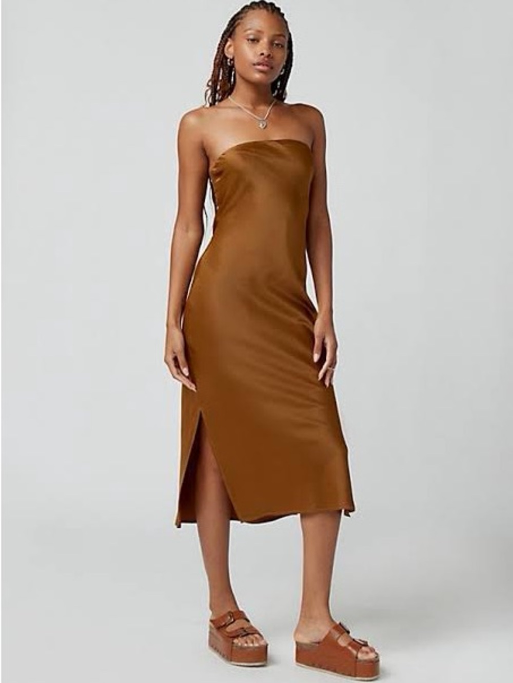 UO Rina Satin Strapless Midi Dress Festival Coachella stagecoach